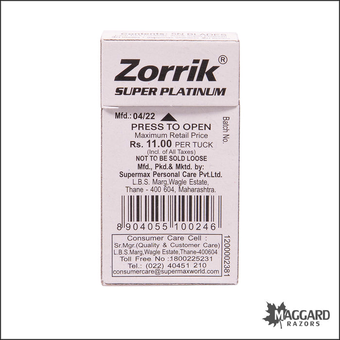Zorrik Super Platinum and Super Max Stainless Combo Pack Double Edge Safety Razor Blades, 5 Pack