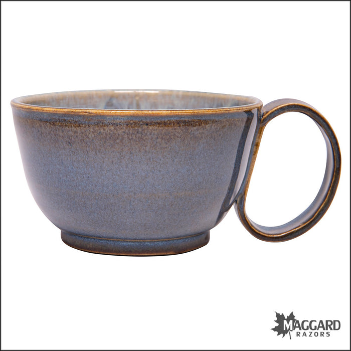 Heather Wright Blue Handmade Ceramic Lather Bowl with Mug Handle