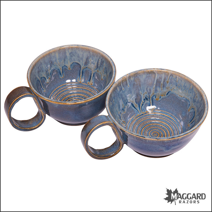Heather Wright Blue Handmade Ceramic Lather Bowl with Mug Handle