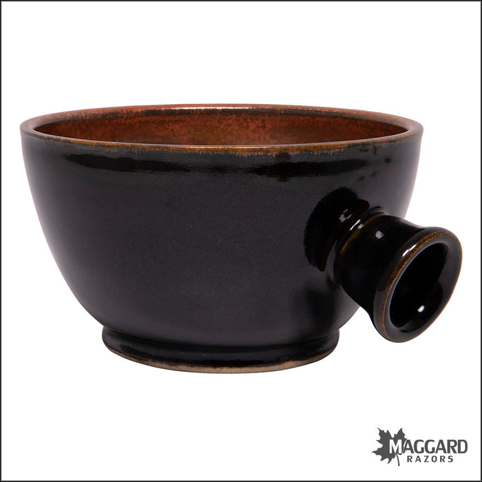 Heather Wright Black and Copper Handmade Ceramic Lather Bowl with Thumb Handle