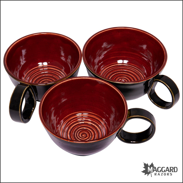 Heather Wright Black and Red Handmade Ceramic Lather Bowl with Mug Handle