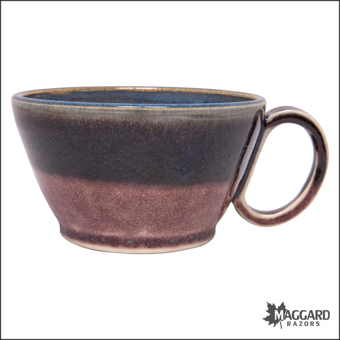 Heather Wright Two Tone Purple with Blue Handmade Ceramic Lather Bowl with Mug Handle