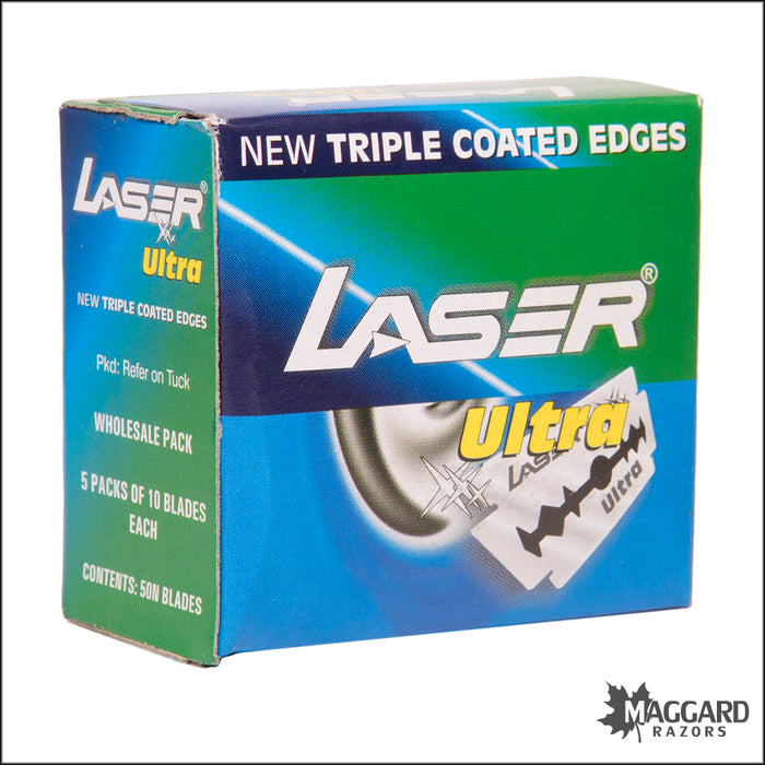 Laser Ultra Triple Coated Stainless Steel DE Safety Razor Blades, 50 Blades