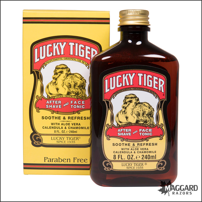 Lucky Tiger Aftershave and Face Tonic, 8oz - Alcohol Free