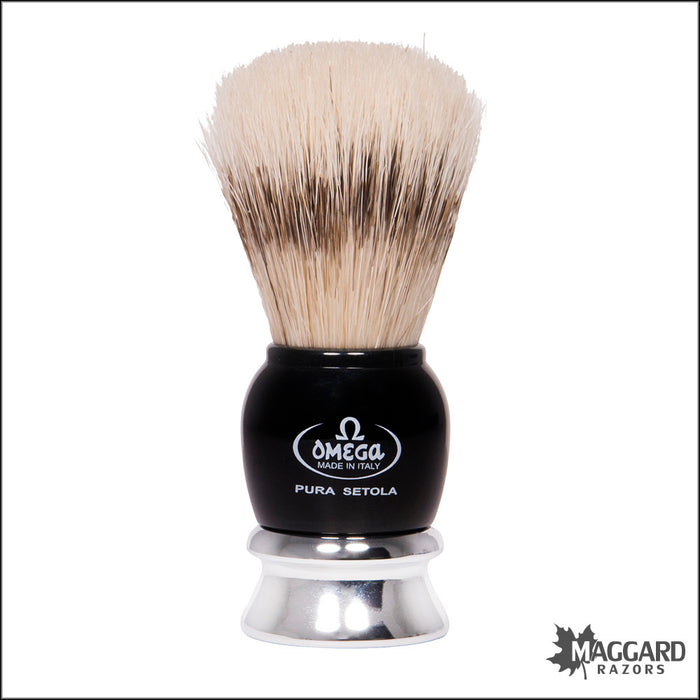 Omega Model 11648 Black and Chrome Handle Boar Shaving Brush, 21mm