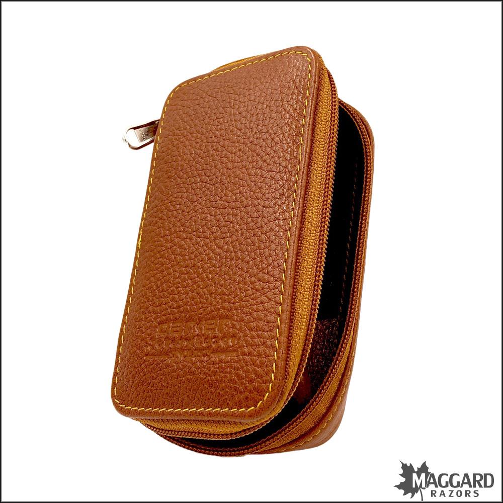 Parker Genuine Leather Safety Razor and Blade Case, Saddle Brown
