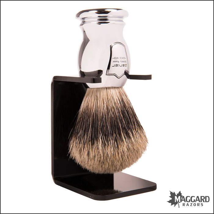 Parker CHPB Heavy Chrome Handled Pure Badger Shaving Brush with Stand, 20mm