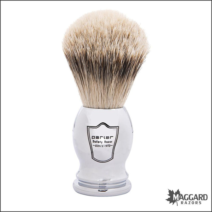 Parker-CHST-Heavy-Chrome-Handle-Silver-Tip-Brush-Shaving-Brush-with-Stand-20mm-2
