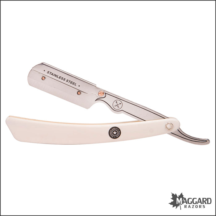 Parker SRW White Handle Stainless Steel Replaceable Blade Shavette Straight Razor