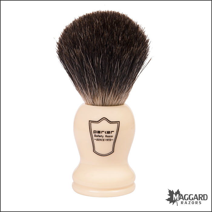 Parker WHBB Faux Ivory Handle Black Badger Shaving Brush with Stand, 20mm
