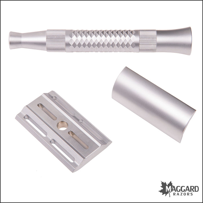 Pearl Shaving Blaze Machined DE Safety Razor with Blades and Washers - Satin Finish