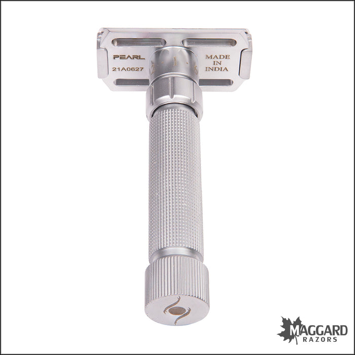 Pearl Shaving Flexi Adjustable Machined DE Safety Razor with Stand, Matte Finish