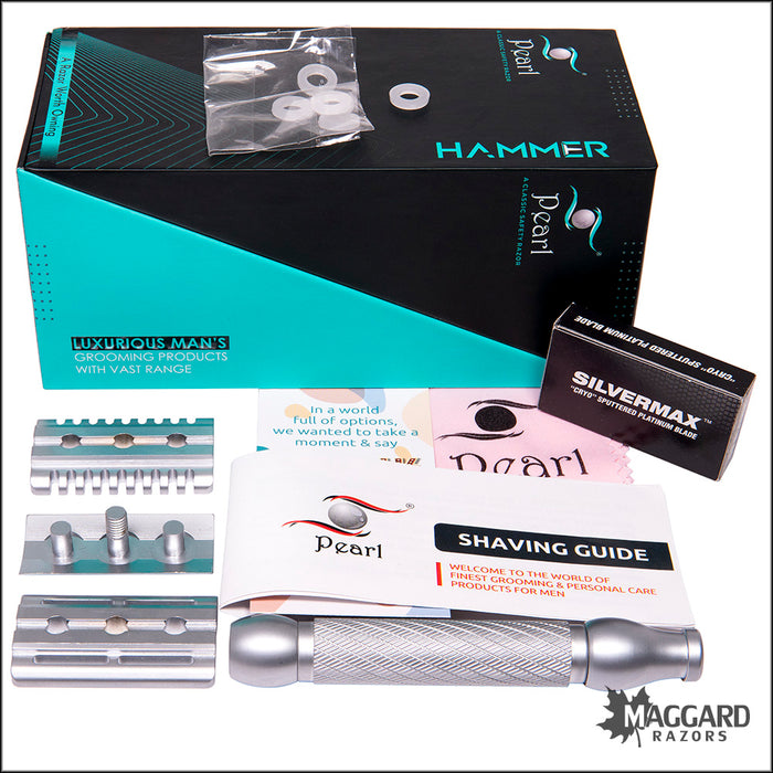 Pearl Shaving Hammer DE Safety Razor - Includes Closed and Open Comb Baseplates - Matte Finish