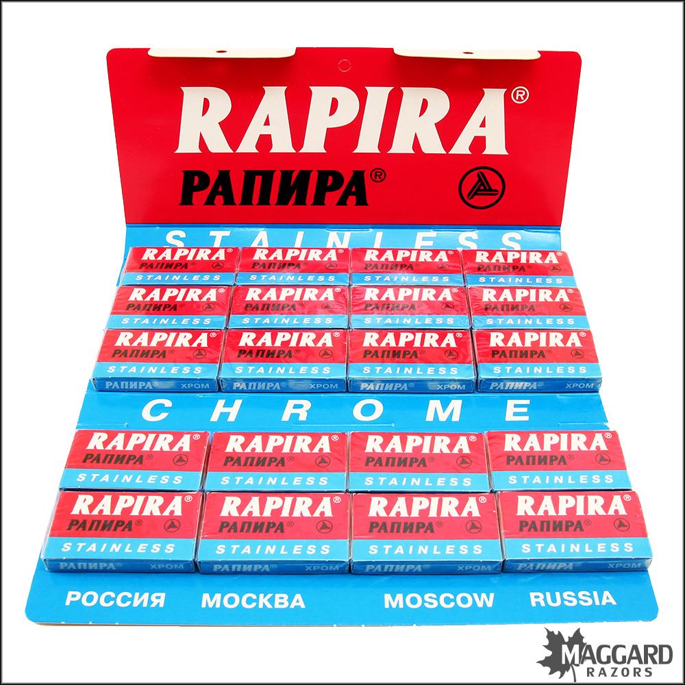 Rapira Stainless Chrome Double Edge Razor Blades, 100 blades