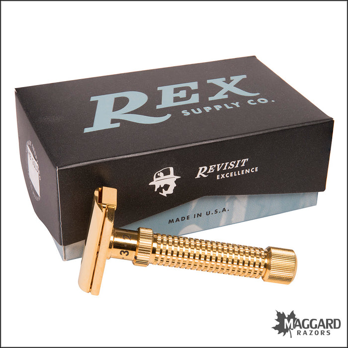 Rex Supply Co. Ambassador Adjustable Deluxe Gold DE Razor — Maggard Razors