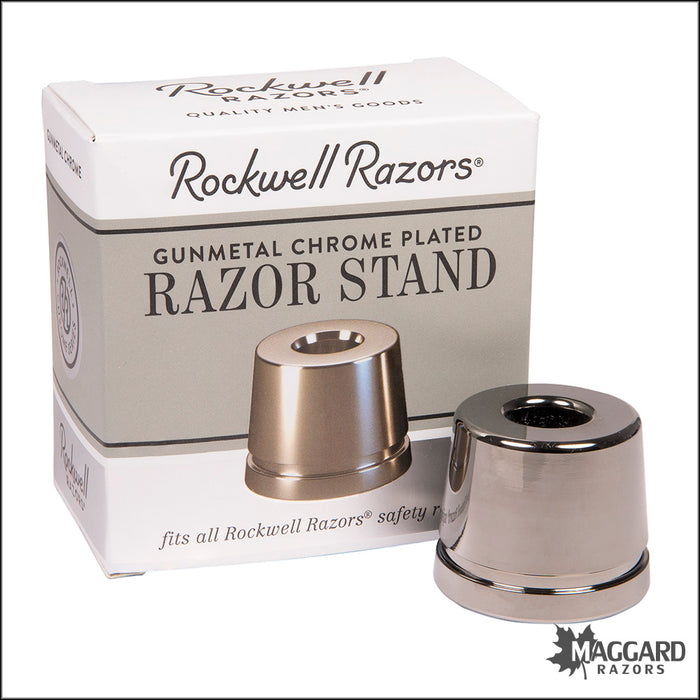 Rockwell Razors Inkwell DE Razor Stand, Chrome Plated Gun Metal