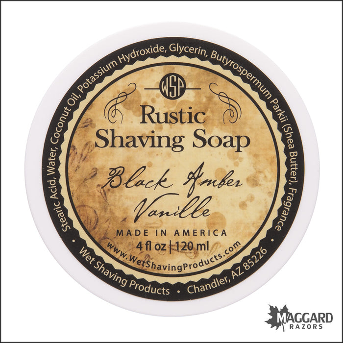 WSP Black Amber Vanille Rustic Artisan Shaving Soap, 4oz